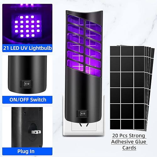 Miniatura 6 de Trampas para moscas de interior para el hogar, atrapa insectos en interiores, matamosquitos con 20 recambios de tablero de pegamento adhesivo y luz