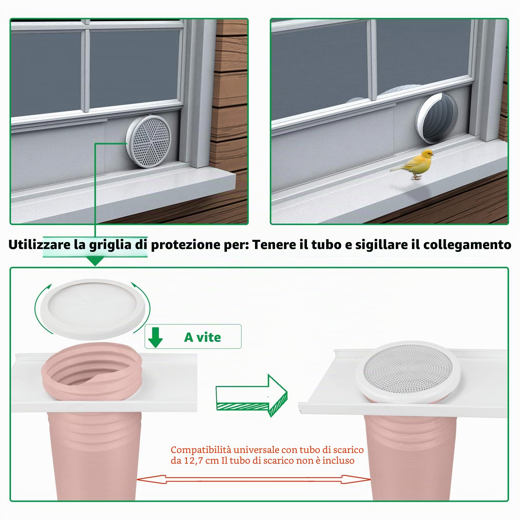 Forestchill Kit di piastre di tenuta per condizionatore d'aria portatile per tubo di scarico da 12,7 cm di diametro, kit di ventilazione CA universale per finestre scorrevoli e finestre appese