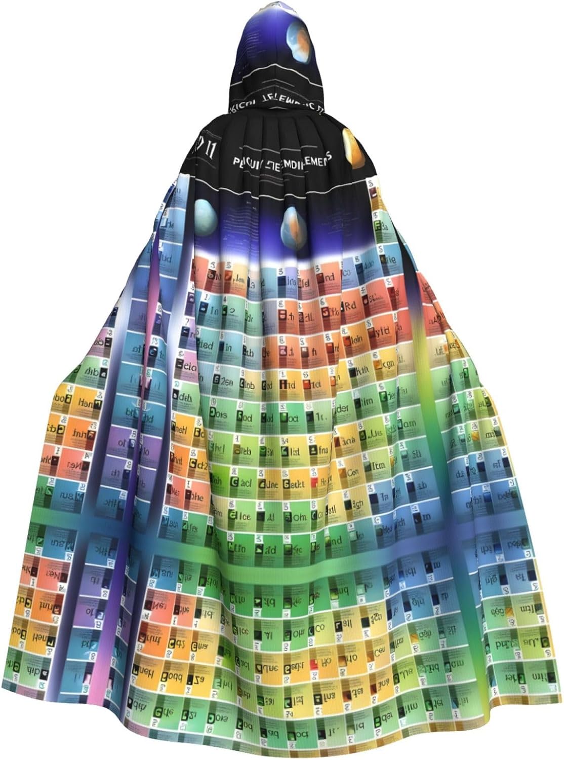 Periodic table of elements print Hooded Robe Cloak For Adult Men Women,Wizard Witch Cape Cosplay Halloween Costume