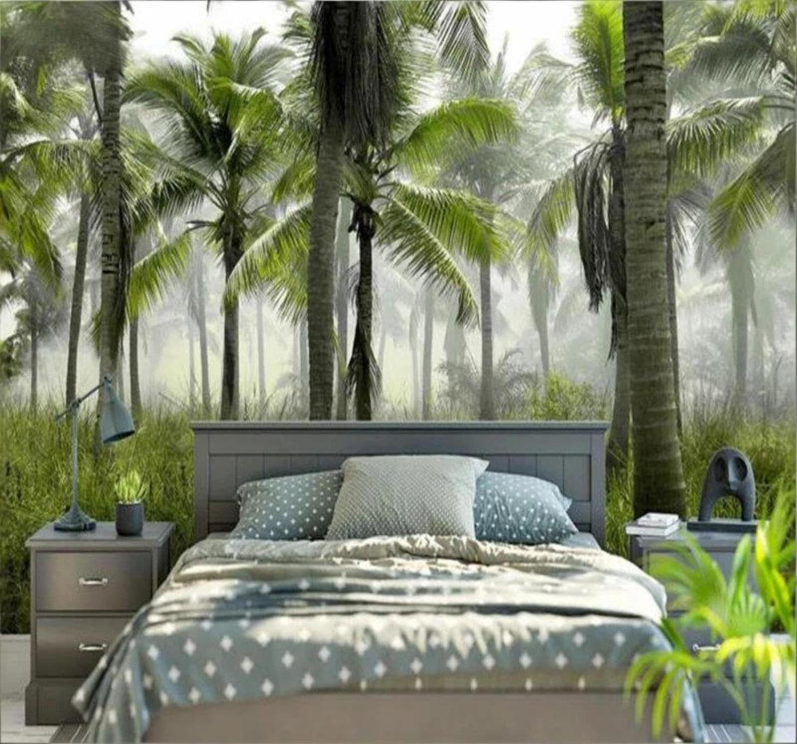 Wallpaper-3D-Xlm 400Cm×280Cm(B×H) Fresh Three Dimensional Green Coconut Trees Jungle 3D Wallpaper Easy Install Feature Office Living Room Sofa Bedroom Tv Background Wall Decoration-400Cm×280Cm