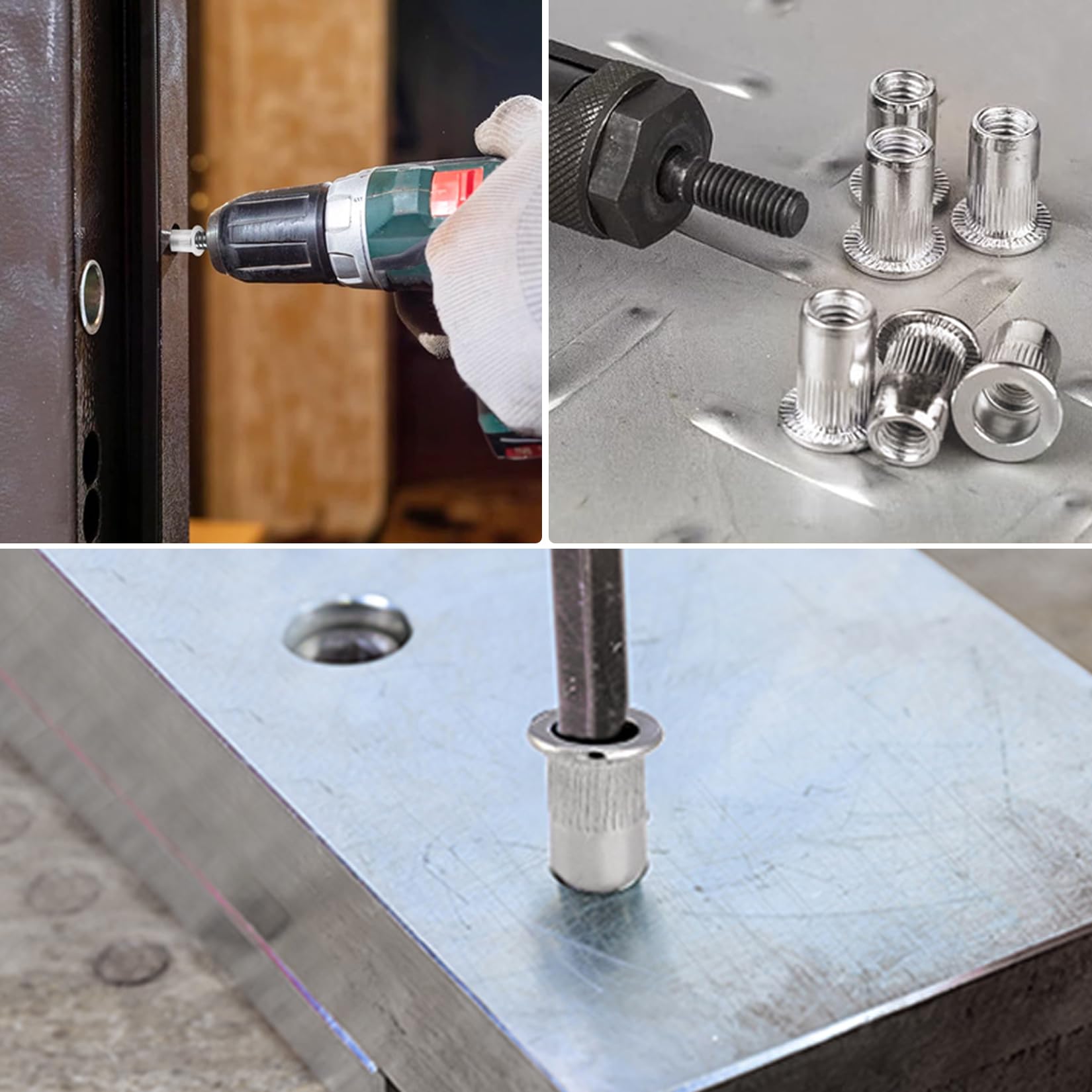 218 Pz Rivetti Filettati, Inserti Filettati Kit, Dadi a Rivetto, Inserto Filettato a testa piatta in acciaio inox, Boccole Filettate per Metallo lamiere e tubi metallici, M3 M4 M5 M6 M8 M10