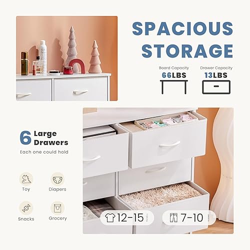 Vista 141 de DUMOS Cómoda para dormitorio, 4 cajones, organizador de cofres altos de tela, muebles de torre con marco de metal superior de madera para sala