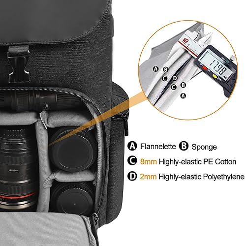 Miniatura 3 de CADeN Mochila de lona para cámara DSLRSLR sin espejo con compartimento para laptop de 14 pulgadas, funda de cámara compatible con cámaras Sony Canon