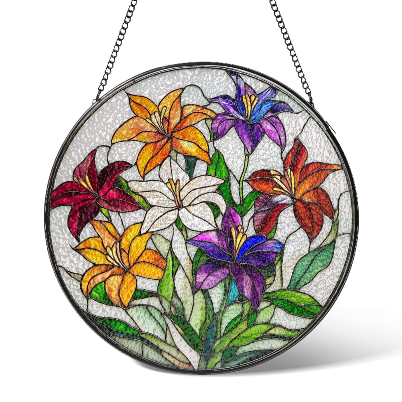 Lily of the Valley Flowers Suncatchers Stained Glass Window Hanging,Sun Catcher Glass Panel Hangings,May Birth Flower Suncatcher Decor for Home Garden Patio,Christmas Wedding Birthday Gifts 7.9 IN