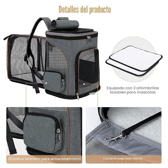 Foto 4 de 7 de Lekesky Transportin Gato Mochilas para Gatos y Perro Bolsa para Mascotas Expandible Mochila Gato…