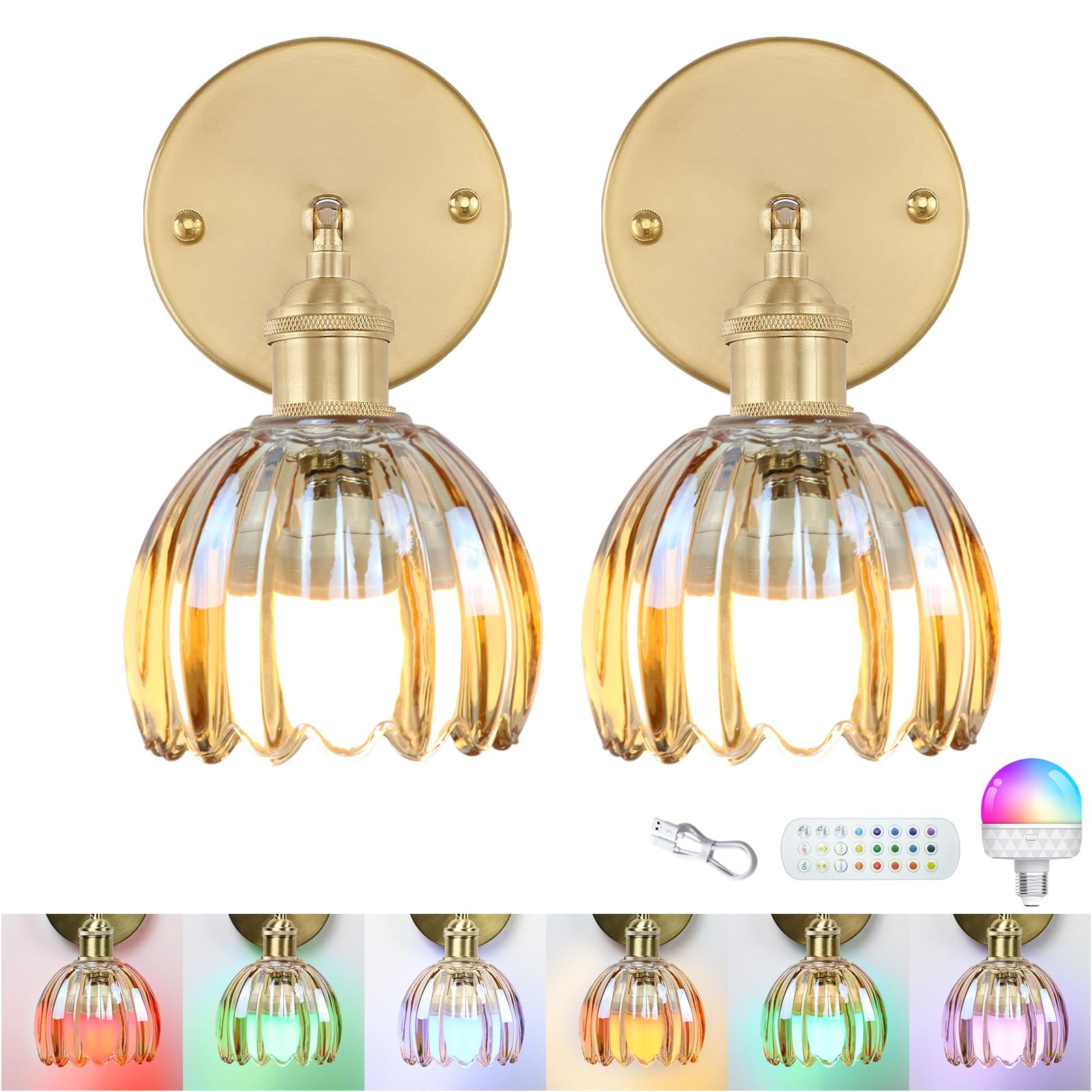 GEEZO Vintage Battery Operated Wall Sconce, with Rechargeable Battery Powered Wall Light with Remote Control for Bedside Bedroom