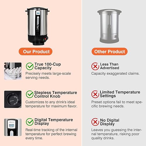 Miniatura 3 de Urna de café comercial de 100 tazas  Cabezal de ducha y filtro mejorado  Percolador de acero inoxidable de doble pared con función de mantener el