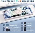 K98 Clavier mécanique sans fil,Tri-Mode BT5.0/2.4GHz/USB-C Clacher personnalisé à chaud, structure de jet,RGB Clavier de jeu rétroéclairé pour gagner & Mac (blanc et bleu,Milk-V2 Interrupteur)