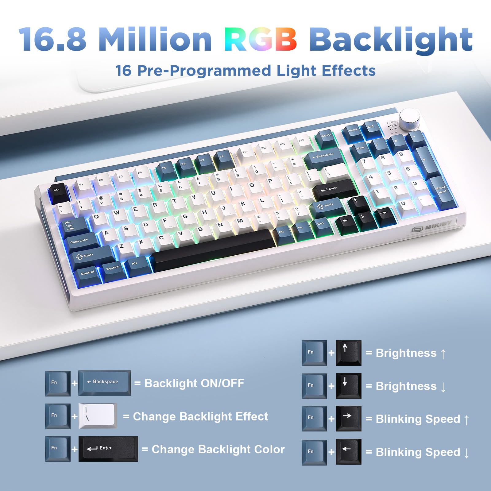 Tastiera meccanica wireless K98, Tri-Mode BT5.0/2.4GHz/USB-C, tastiera personalizzata hot swap, struttura con guarnizione, tastiera da gioco retroilluminata RGB, per Win e Mac (bianco e blu
