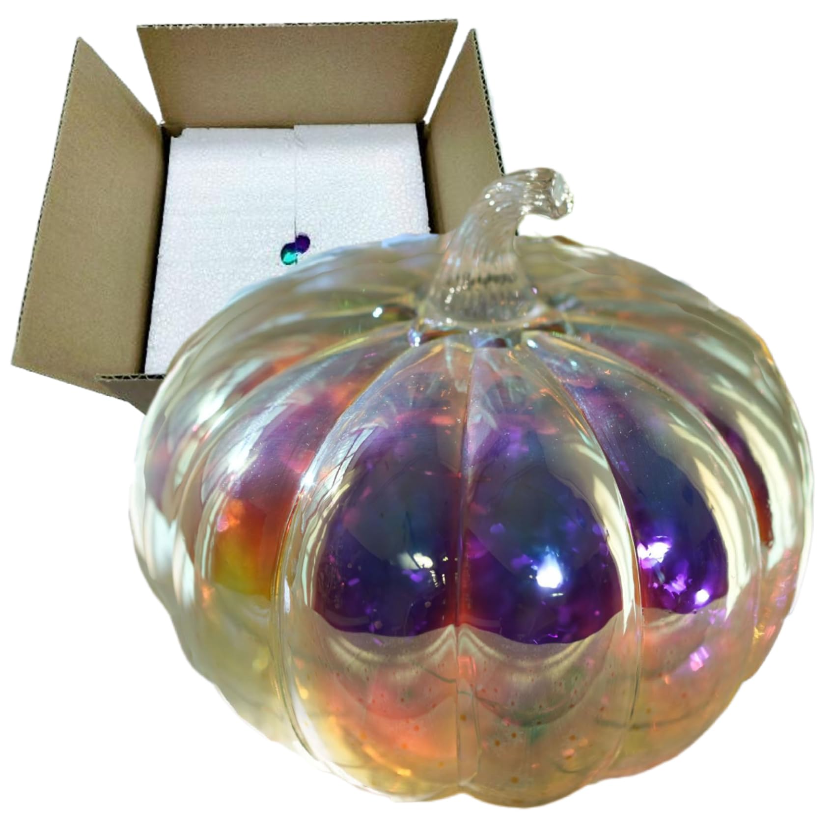 Striegro Glass Pumpkin with Timer 7 Inch Creative Light Up Pumpkin LED Decor Colorful Halloween Decorations for Halloween, Thanksgiving and Fall Decor..