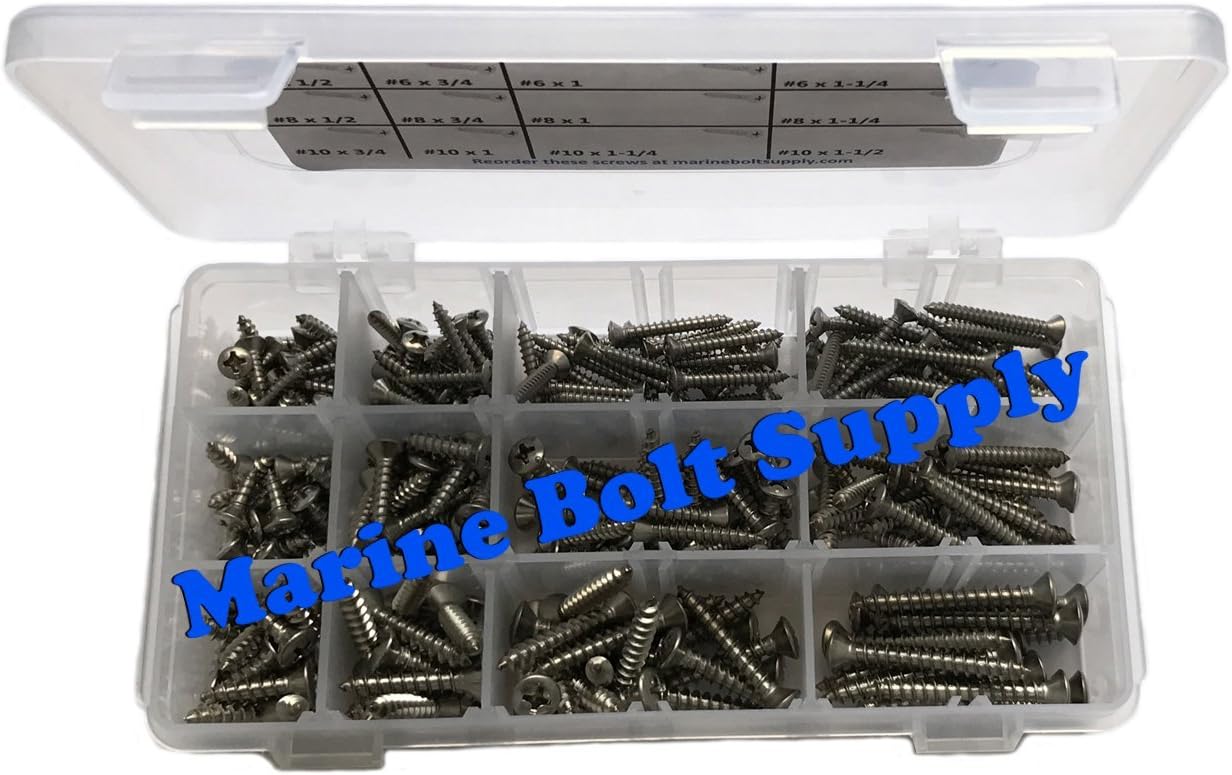 Type 316 Stainless Steel Phillips Drive Oval Head Sheet Metal Screw Kit - Marine Bolt Supply 6-111915