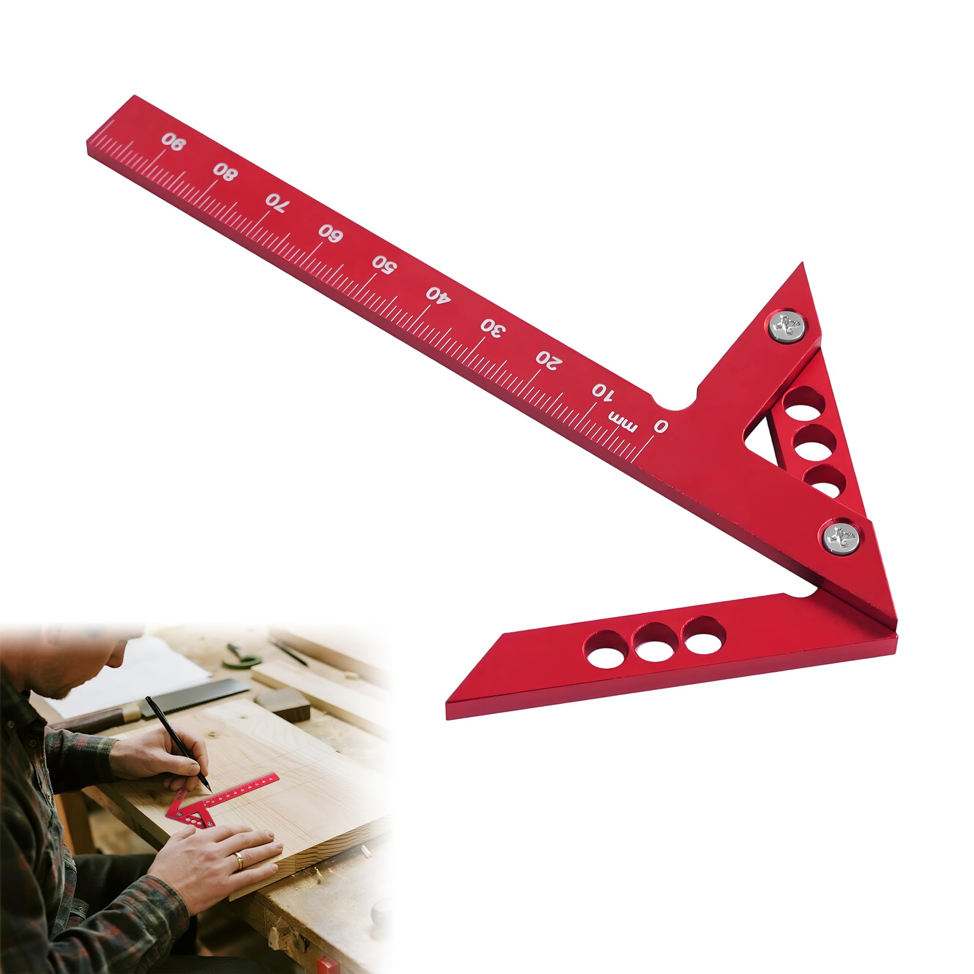 1Pc Center Scribe Gauge Aluminum Alloy Center Line Scriber 45 Degree Angle Scribing Gauge Woodworking Marking Tool High Precision Circle Center Finder Red Woodwork Measuring Tool Center Finder