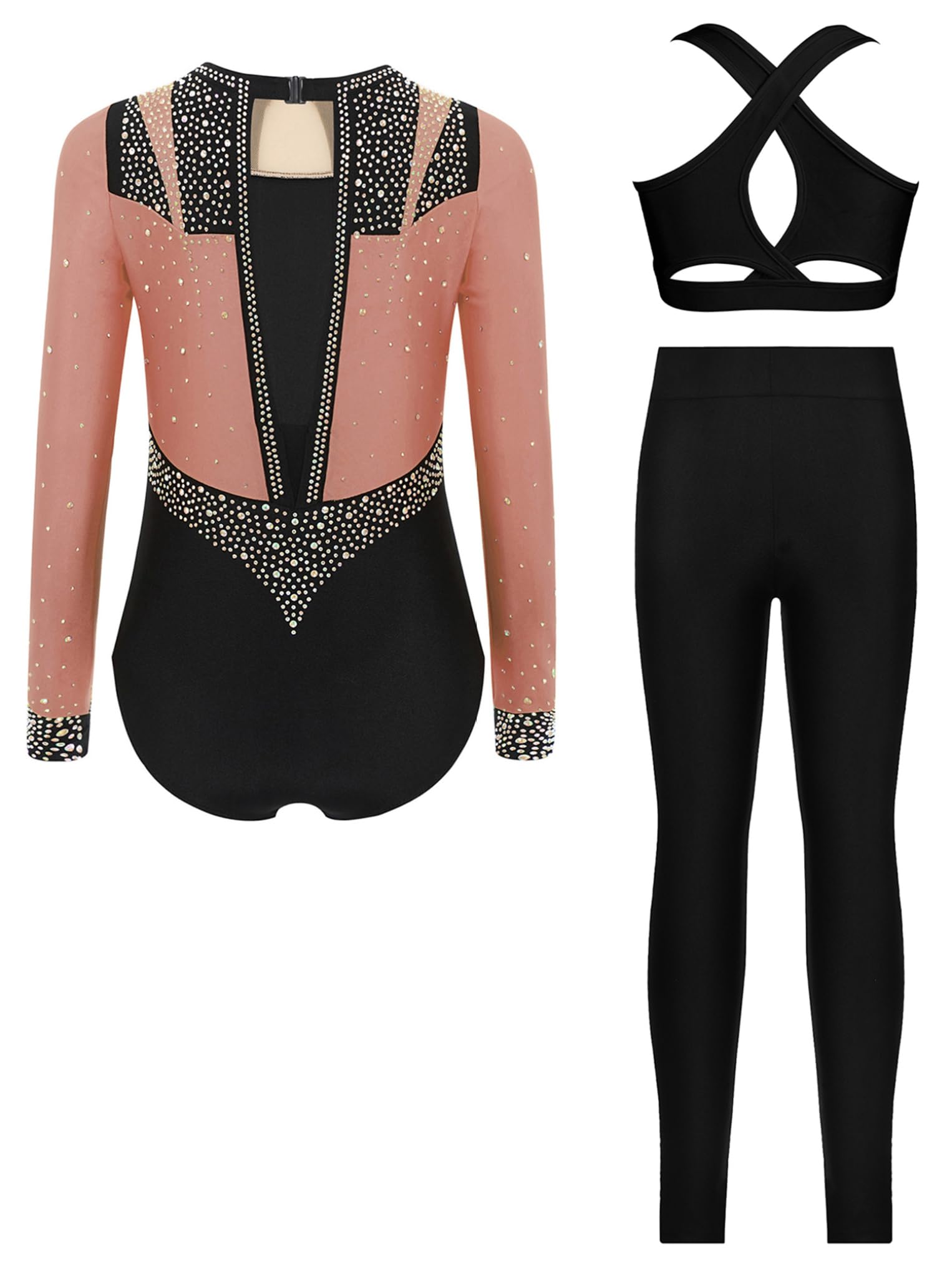 Oyolan Bambina Pezzi Insieme Body Ginnastica Leggings Reggiseno Top Palco Danza Abbigliamento Pattinaggio Artistico
