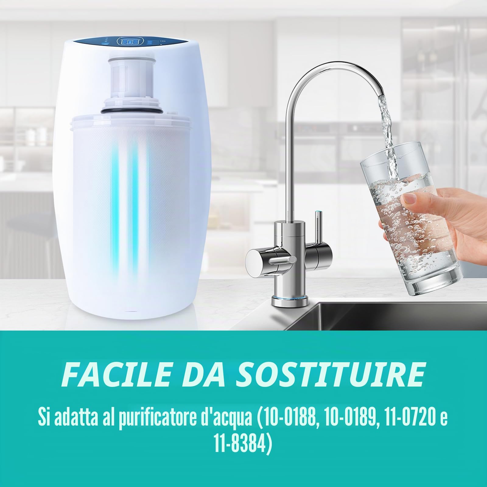 100186 Cartuccia di ricambio per filtro dell'acqua compatibile con Amway Epring, filtro 3 in 1, filtrazione a carbone attivo naturale