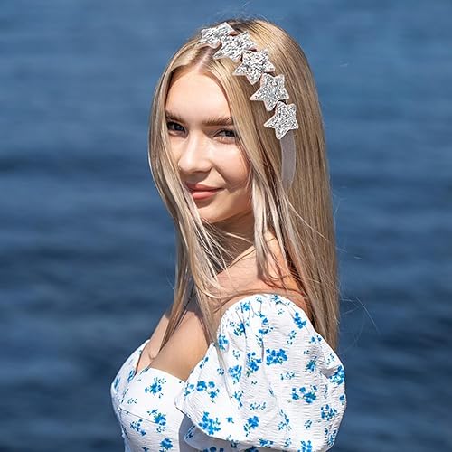 Miniatura 3 de Totelux Diadema de estrellas plateadas, lentejuelas con purpurina, accesorios para el cabello para mujeres y niñas, cumpleaños, bodas, fiestas,