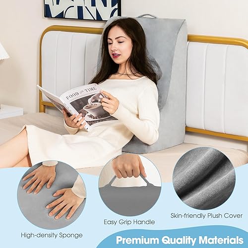 Miniatura 3 de Giantex Almohada de cuña para dormir, almohada de elevación corporal de 12 pulgadas con diseño curvado único y funda lavable a máquina, almohada