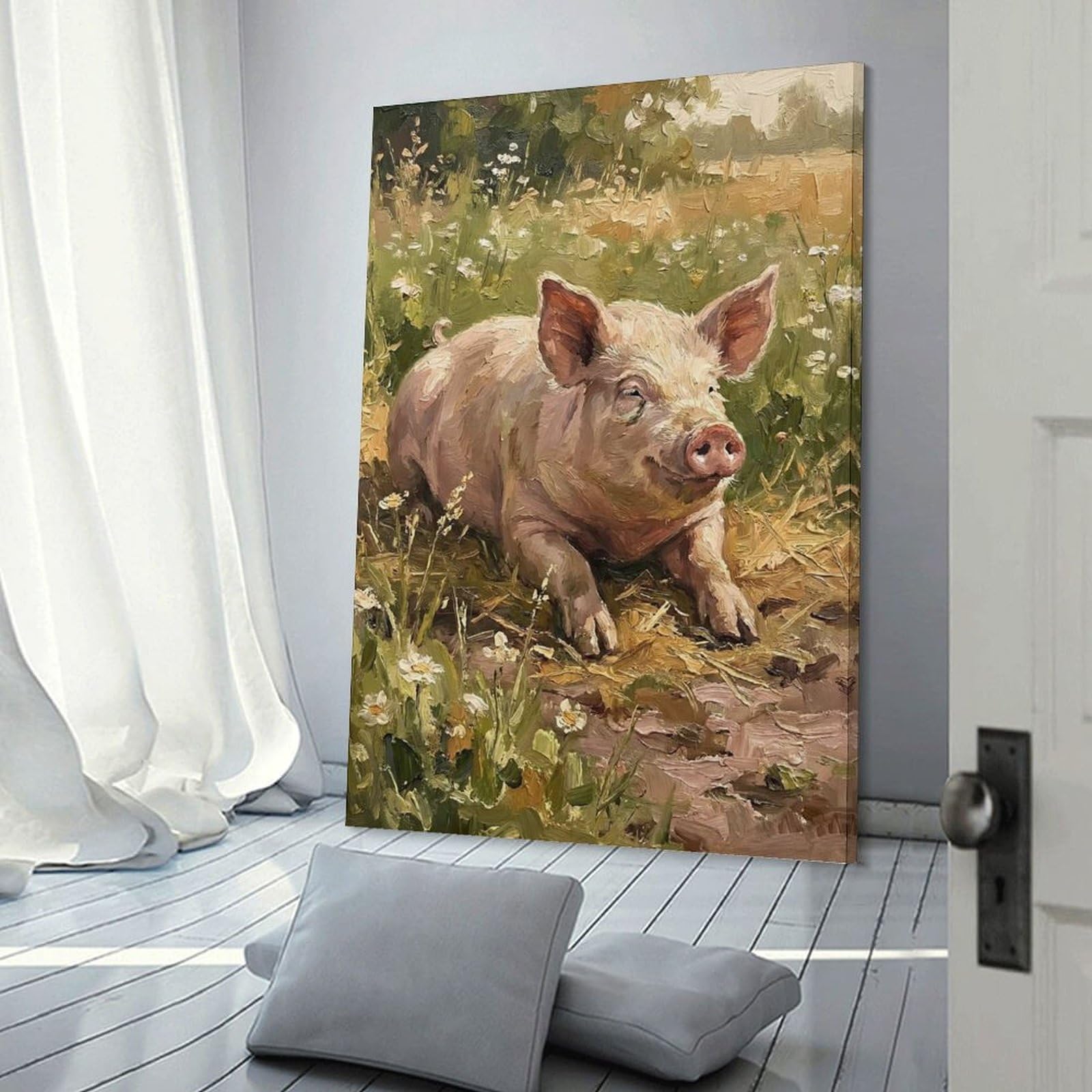Junmoney Piglet in A Field of Daisies Wall Art Print 20x30inch(50x75cm), for Art Walls, Layered Displays Or Homes, Wall Decor Suited to Curated Displays