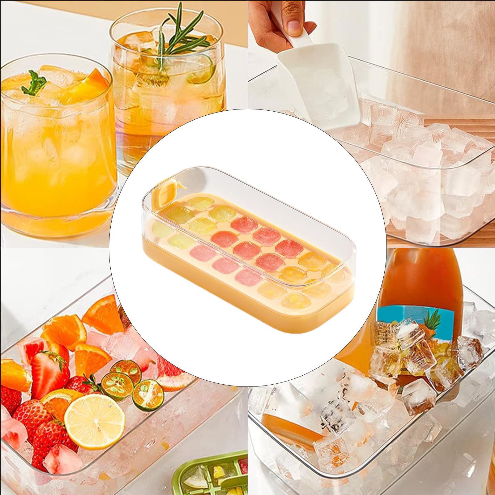Eiswürfelform, Eiswürfelschale mit Deckel | Wiederverwendbare Eiswürfelbehälter – Lebensmittelform, großes Fassungsvermögen, Behälter for Eiswürfelbereiter(Yellow)