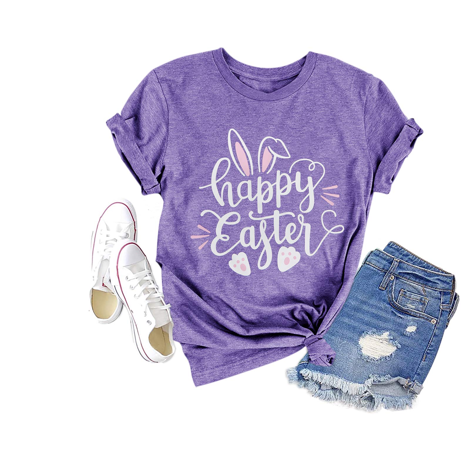 ChulianyouhuoHappy Easter Shirts for Women Cute Rabbit Graphic Tees Casual Short Sleeve Tops
