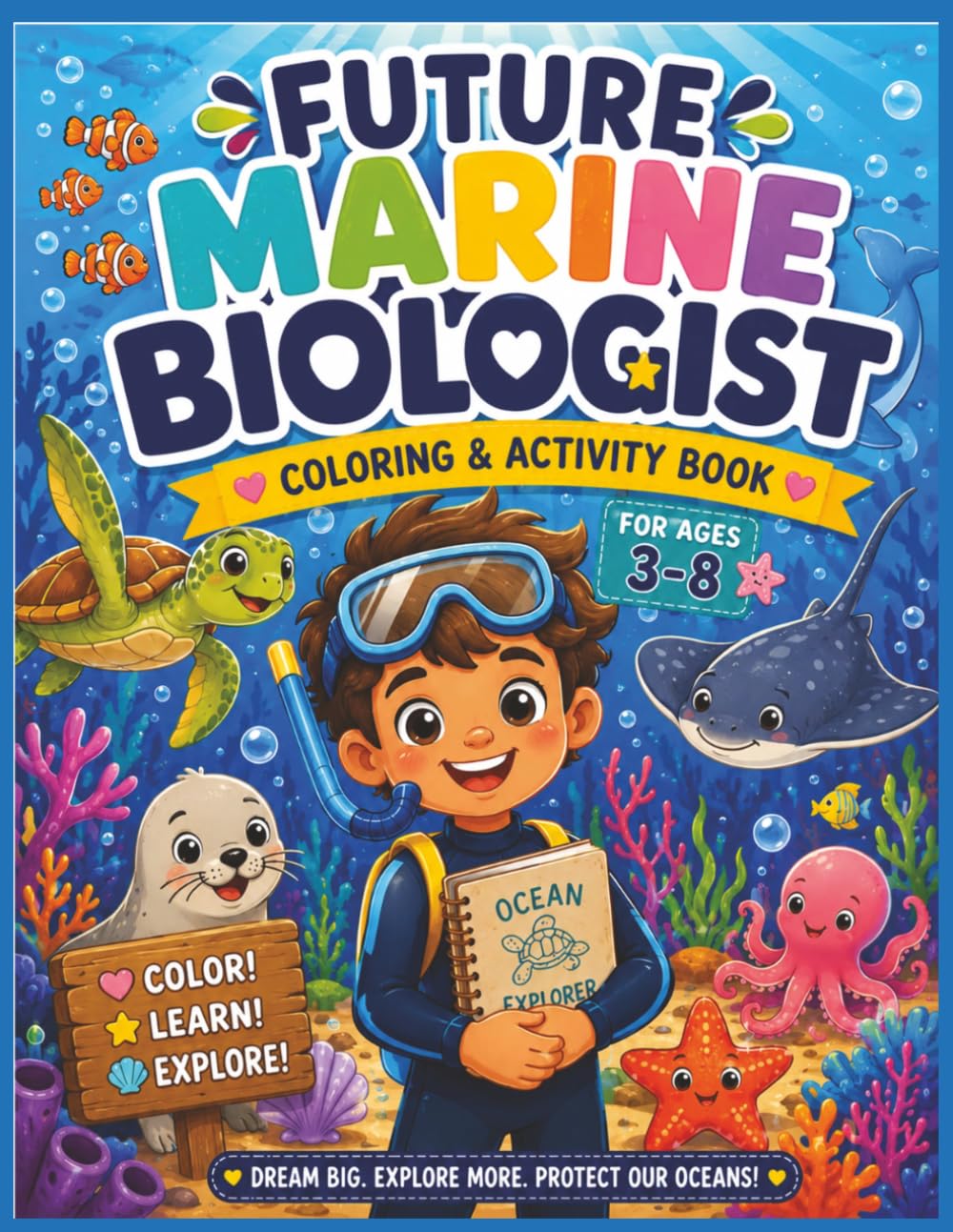 Future Marine Biologist Coloring & Activity Book for kids ages 3-8: Fun coloring pages, drawing pages, matching games, maze, certificate and more activities.