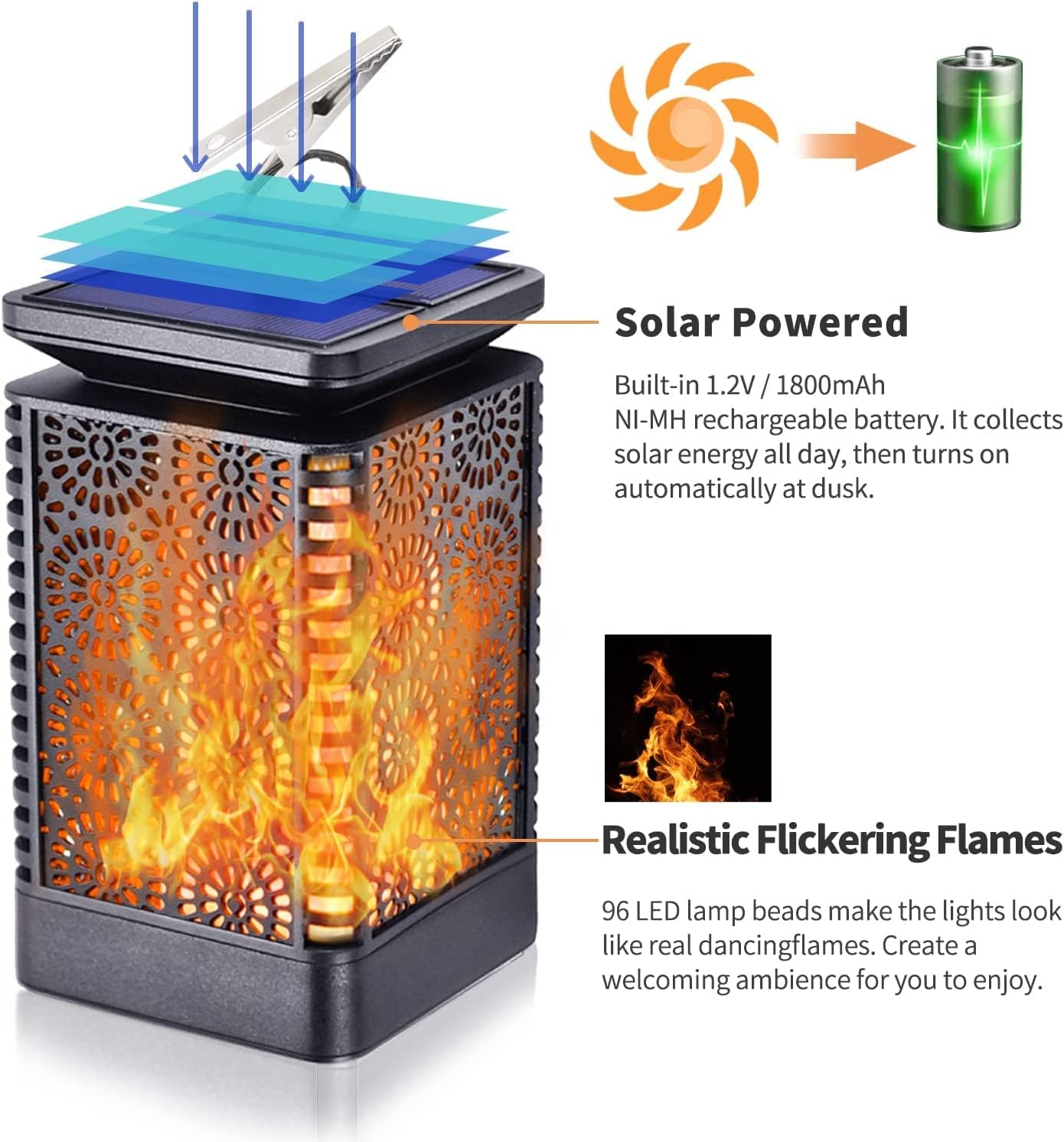 Solar Lantern Lights Dancing Flame Waterproof Outdoor Hanging Lantern Solar Powered Umbrella Led Night Lights Auto on Off Landscape Decorative for Garden Patio Deck Yard Path 4 Pack