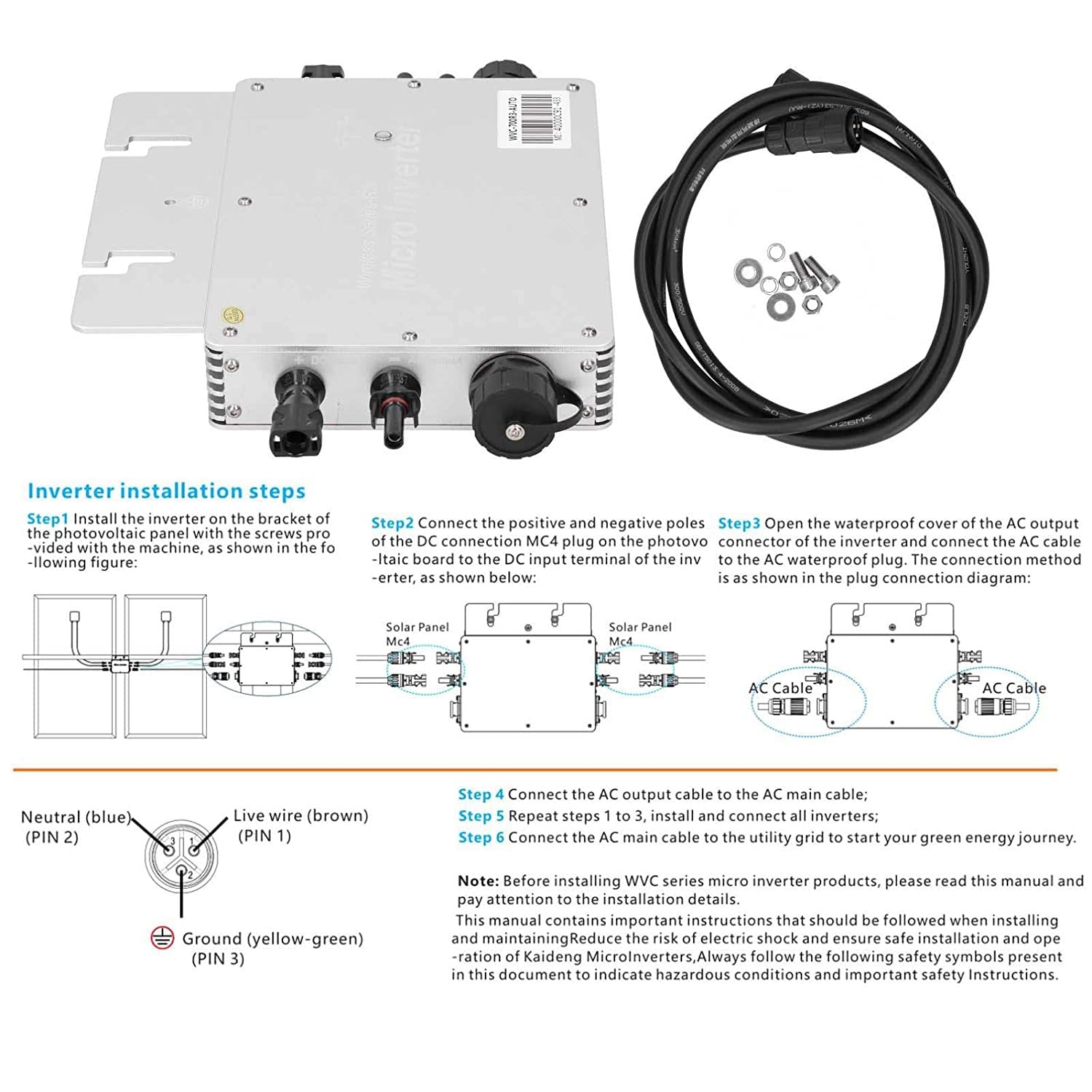 Solar Inverter 700W Micro Inverter Solar Grid Tie Inverter, IP65 Impermeabile Controllo WiFi DC 22-60V A AC 230V Micro Inverter Identificazione Automatica Solare 120/230V