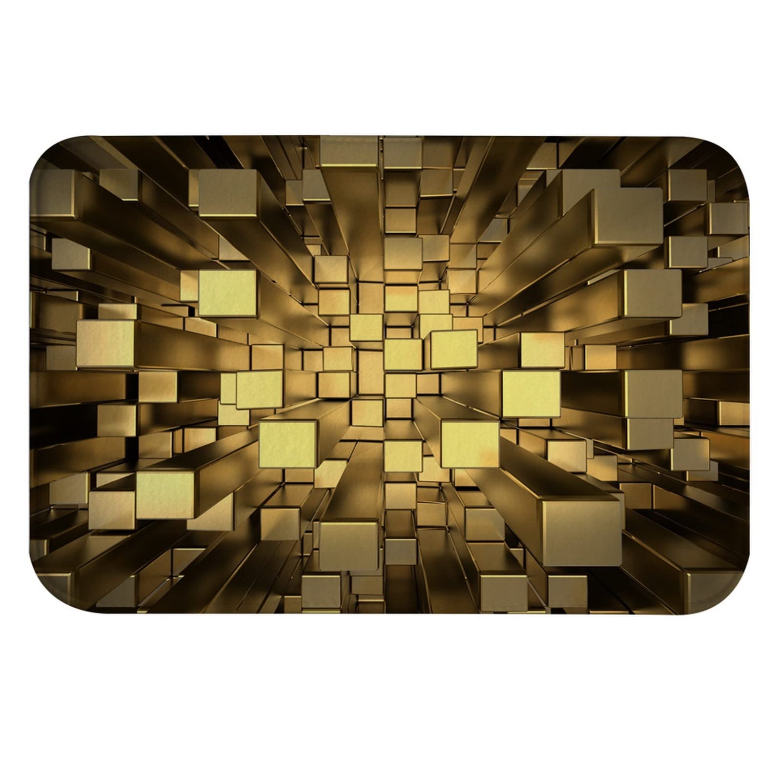 A.Monamour Non-Slip Water Absorbent Bath Mat Luxury Gold Cubes Geometric Modern 3D Abstract Art Background Soft Flannel Mat Rug Carpet for Bathroom Bathtub Shower Kitchen Sink Bedroom 40x60cm
