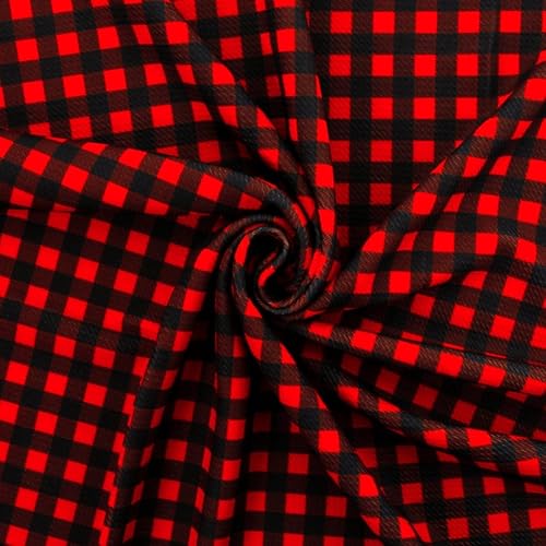 Cozy Red/Black Check Plaid Printed Liverpool Bullet Fabric Textured Knit 4 Way Stretch - 1 Yard