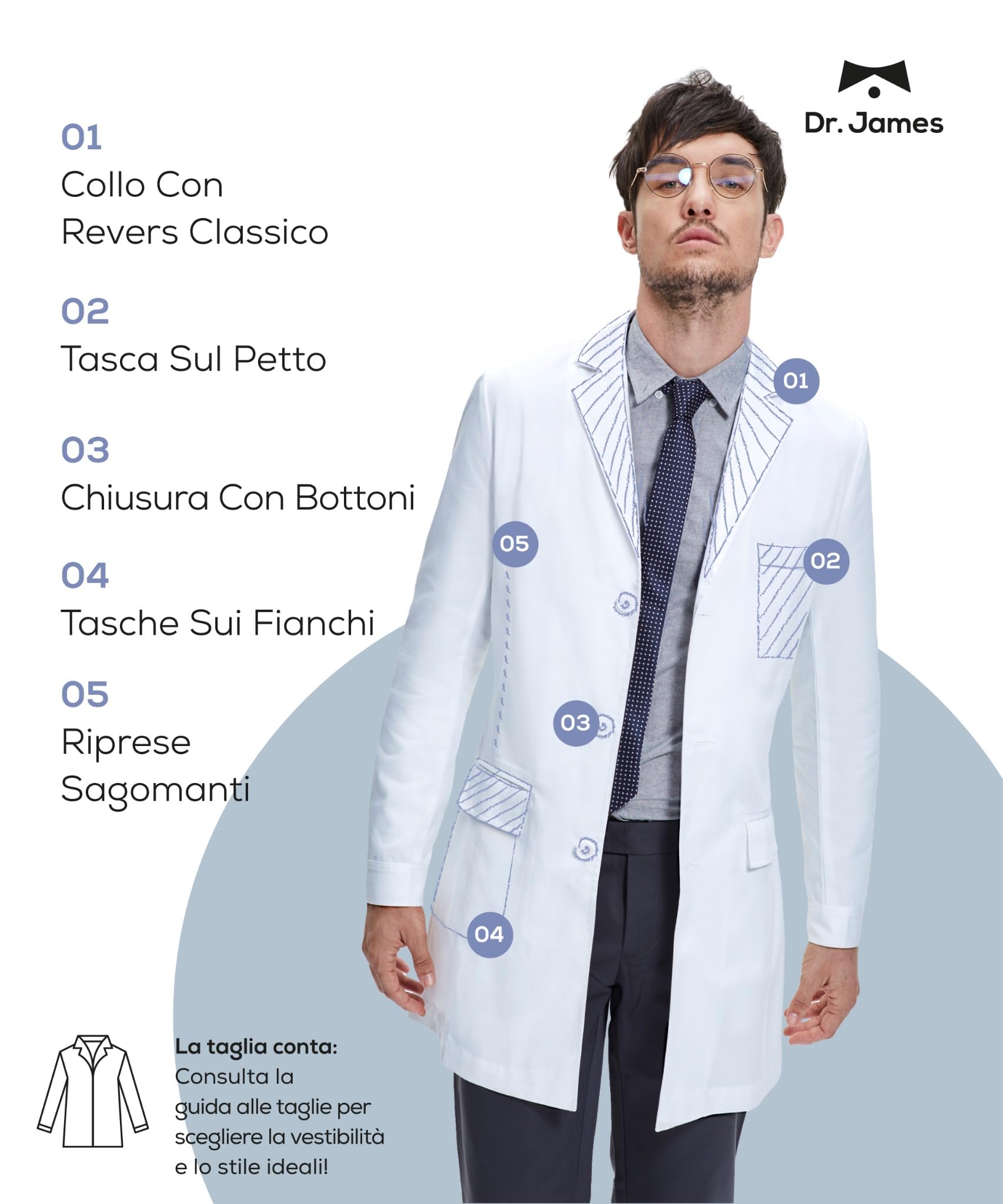 Dr. James Camice Premium da Uomo Stile Consultazione, Multitasche, Vestibilità Su Misura, Chiusura a Bottoni (S)