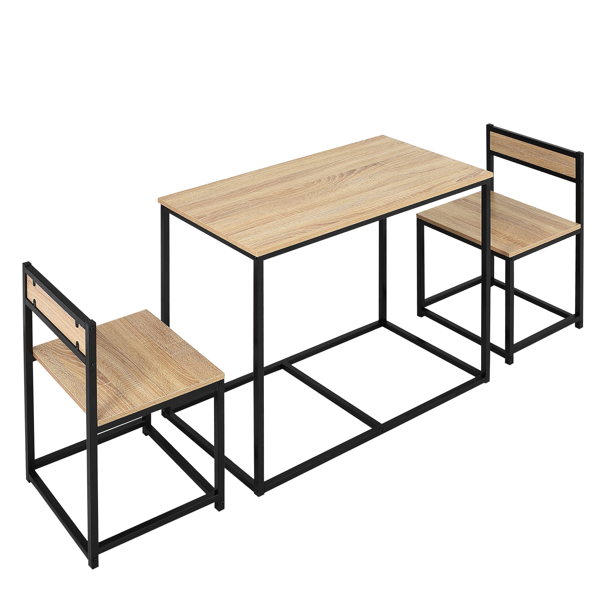 HOMCOM Ensemble Table et chaises de Salle à Manger Set de 1 Table + 2 chaises encastrables pour Cuisine - métal Noir Aspect chêne Clair