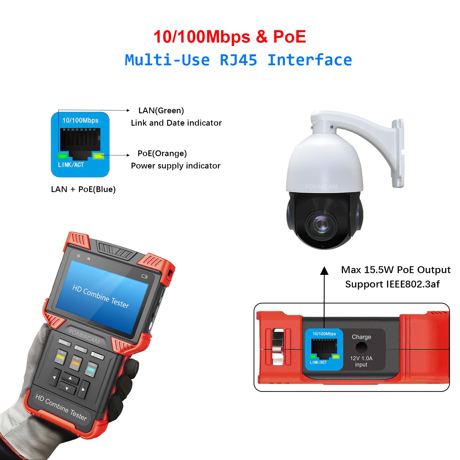 Probador de cámara CCTV, pantalla HD de 4 pulgadas, T71 IPC CVBS analógico AHD TVI CVI Monitor de vídeo POE PTZ Control RS485 TDR, prueba de cable para H.265 4K todo en uno IP Probador de cámara IP