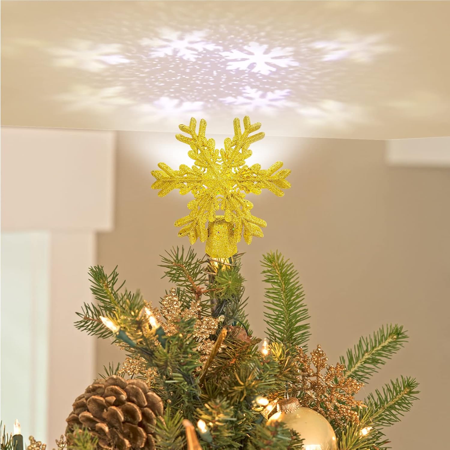 SXSGSM Christmas Tree Topper Lights, Snowflake with Magic