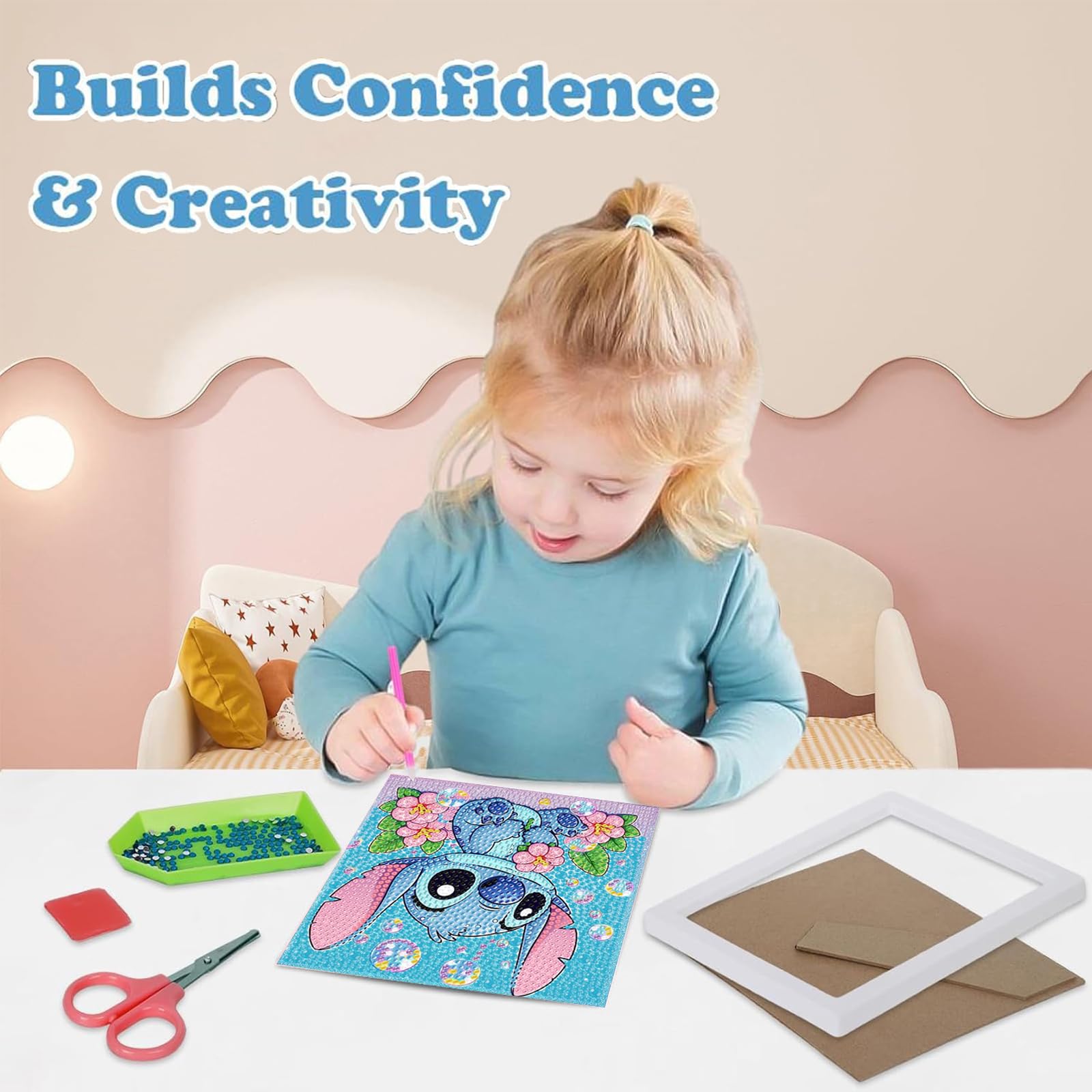 Gearock Small Diamond Painting Kit With Frame - 7x7 Inch DIY Big Gem Art For Beginners, Cute Cartoon Gift For Kids & Adults