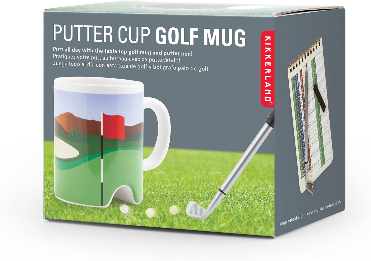 Kikkerland Putting Golf Mug – Fun Desktop Golfing Set for Home & Office – Includes Porcelain Cup with Hole, Mini Golf Ball, & Pen with Club Cap
