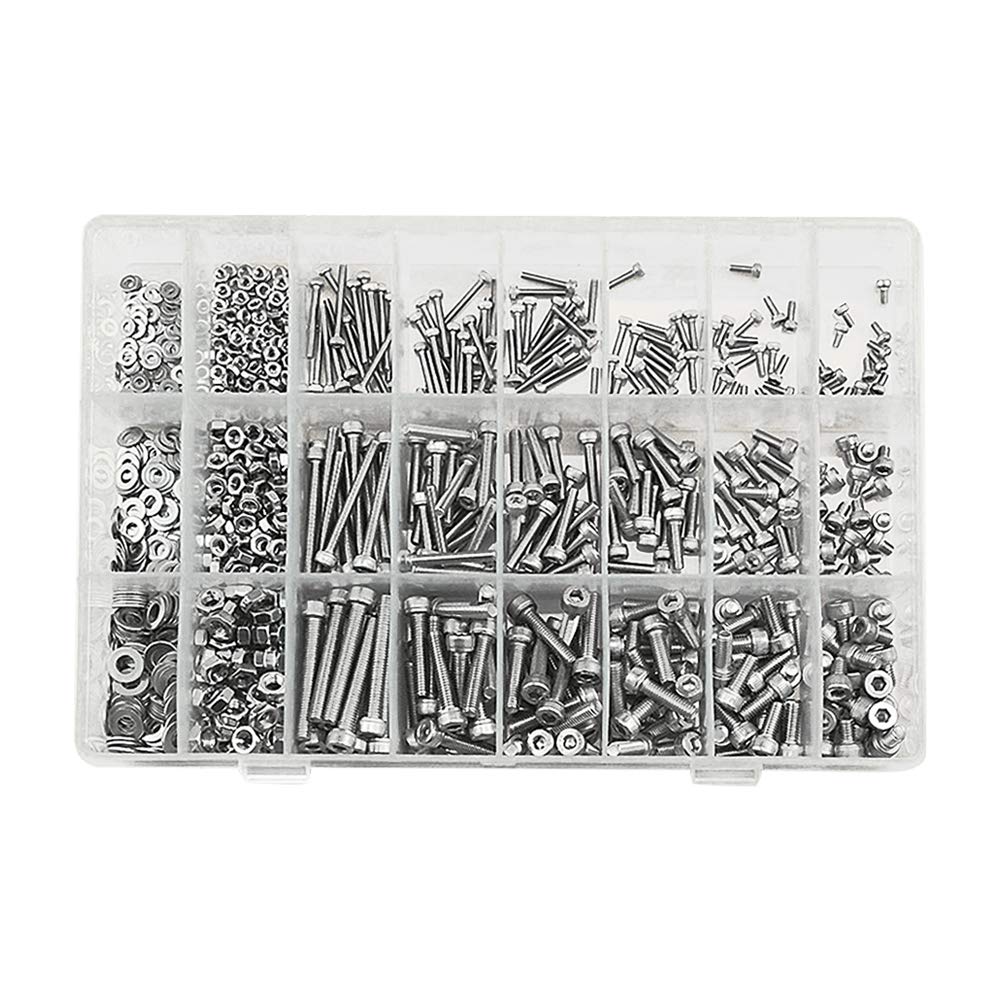 Outils Capuchon à douille Hexagonale Vis Ensemble - M2 M3 M4 Inoxydable Acier Machine Pan Tête Hex Douille Bouton Tête Cap Boulons Écrous Plat Rondelles Assortiment Kit 1080 pièces