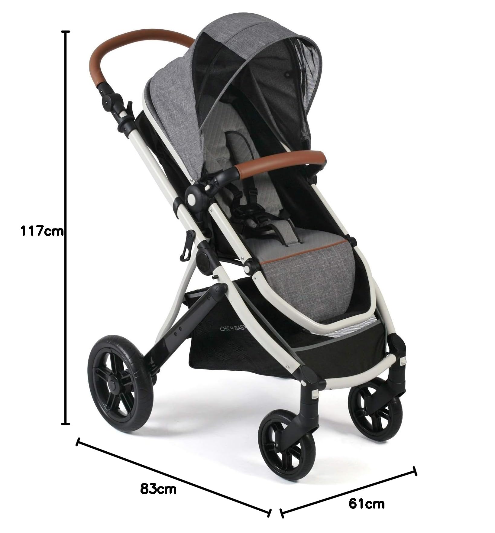 CHIC 4 BABY 177 21 - Passeggino combinato Torre, set con navicella, seggiolino sportivo e adattatore Maxi-Cosi, grigio
