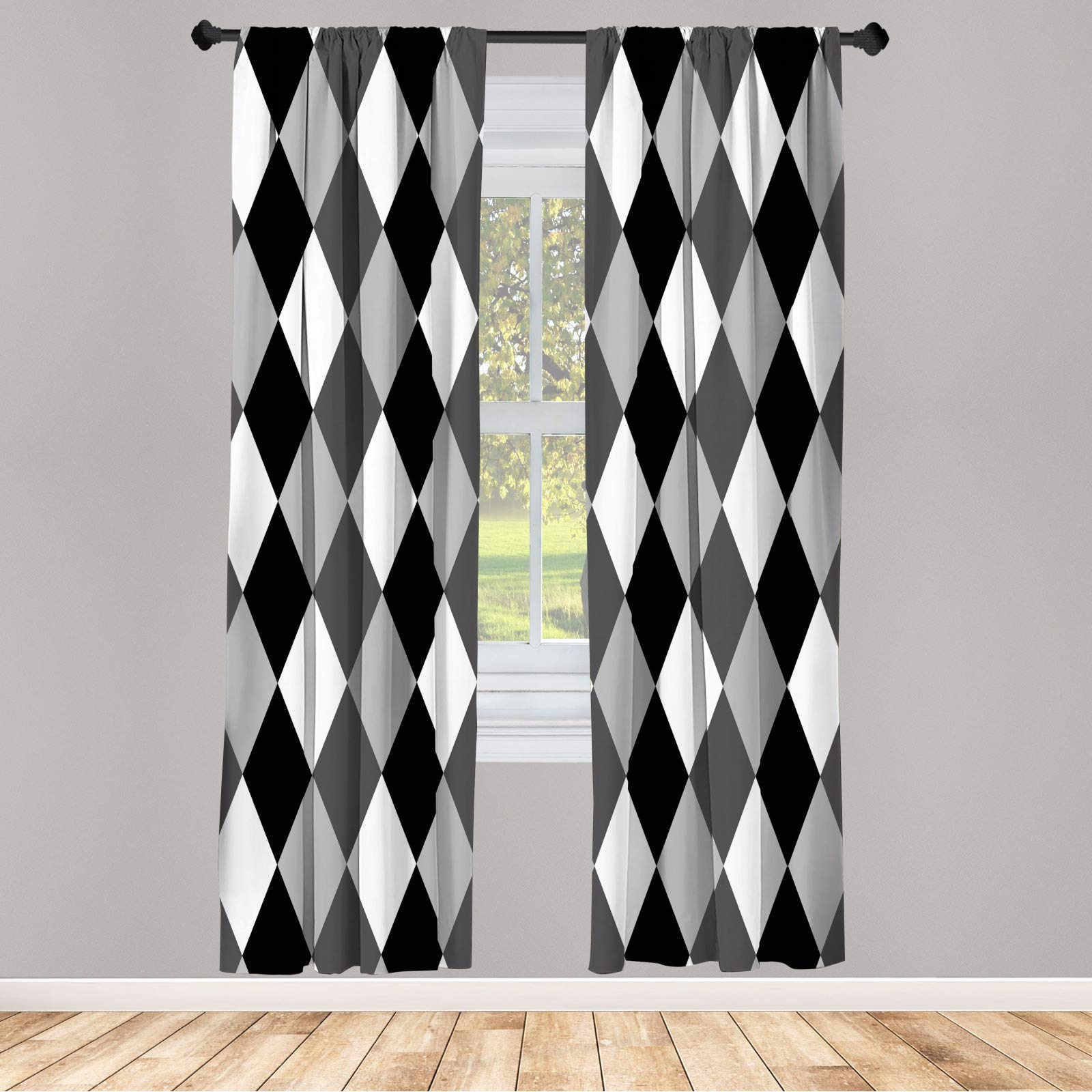 ABAKUHAUS Geométrico Juego de 2 Paños Cortinas, Blanco y Negro Rombo, Tratamiento de Ventana para Habitación y Dormitorio, 150 cm x 175 cm, Gris Gris y Negro