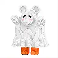 13" Ghost Teddy Blocks Bear Building Bricks Set, Challenge for Adults, Ages 14+ - Collectible Room Decor for Office, Bedroom, Bookshelf - Screen-Free Stress Relief - Birthday Gift Idea