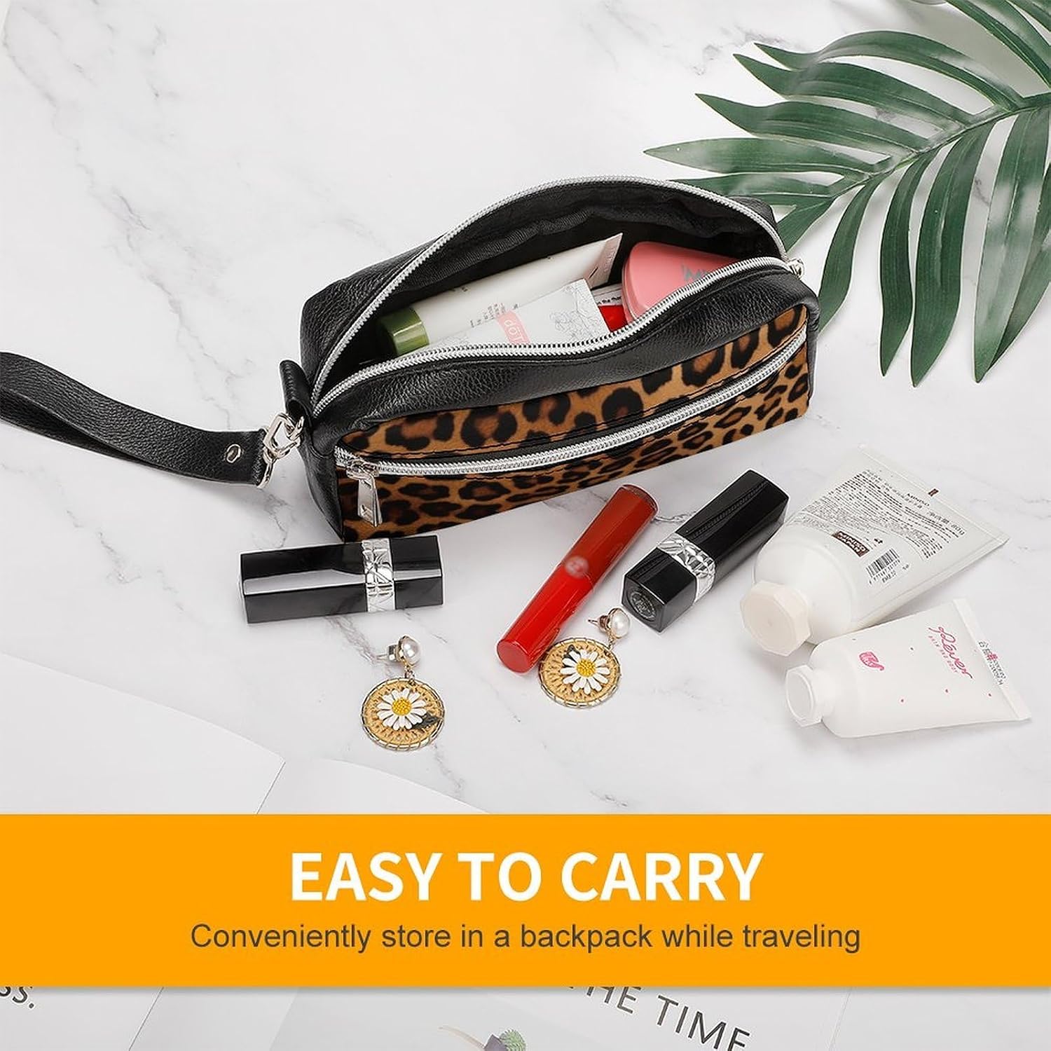 Makeup Bag for Women Travel Toiletry Pouch Portable Pencil Case with Zipper image 5