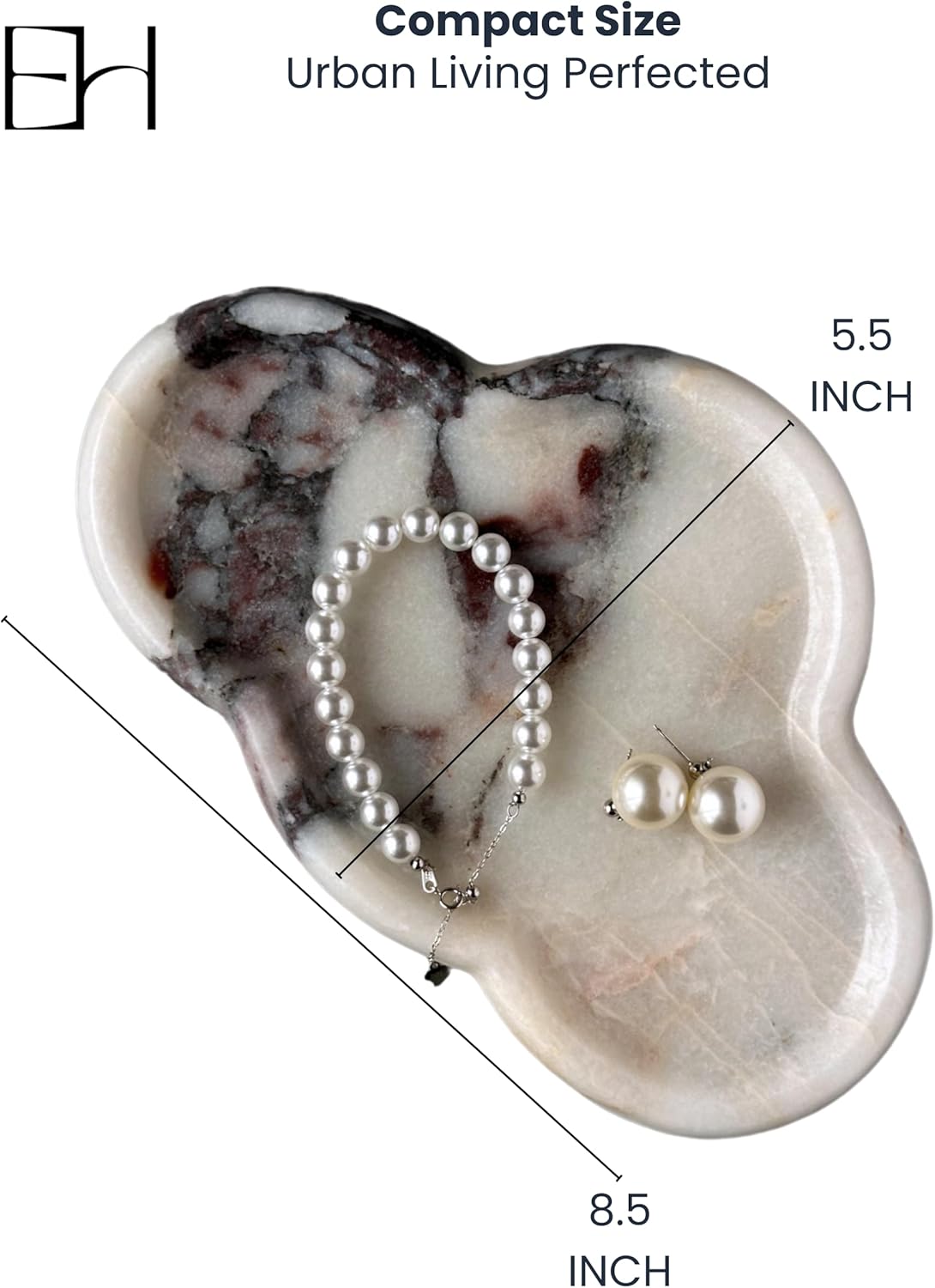 Marble Tray - Handcrafted Natural Stone Jewelry Dish, Vanity & Bathroom Decor, Trinket & Ring Dish, Key Bowl Asethetic for Home (Calacatta Viola Puffy Cloud)