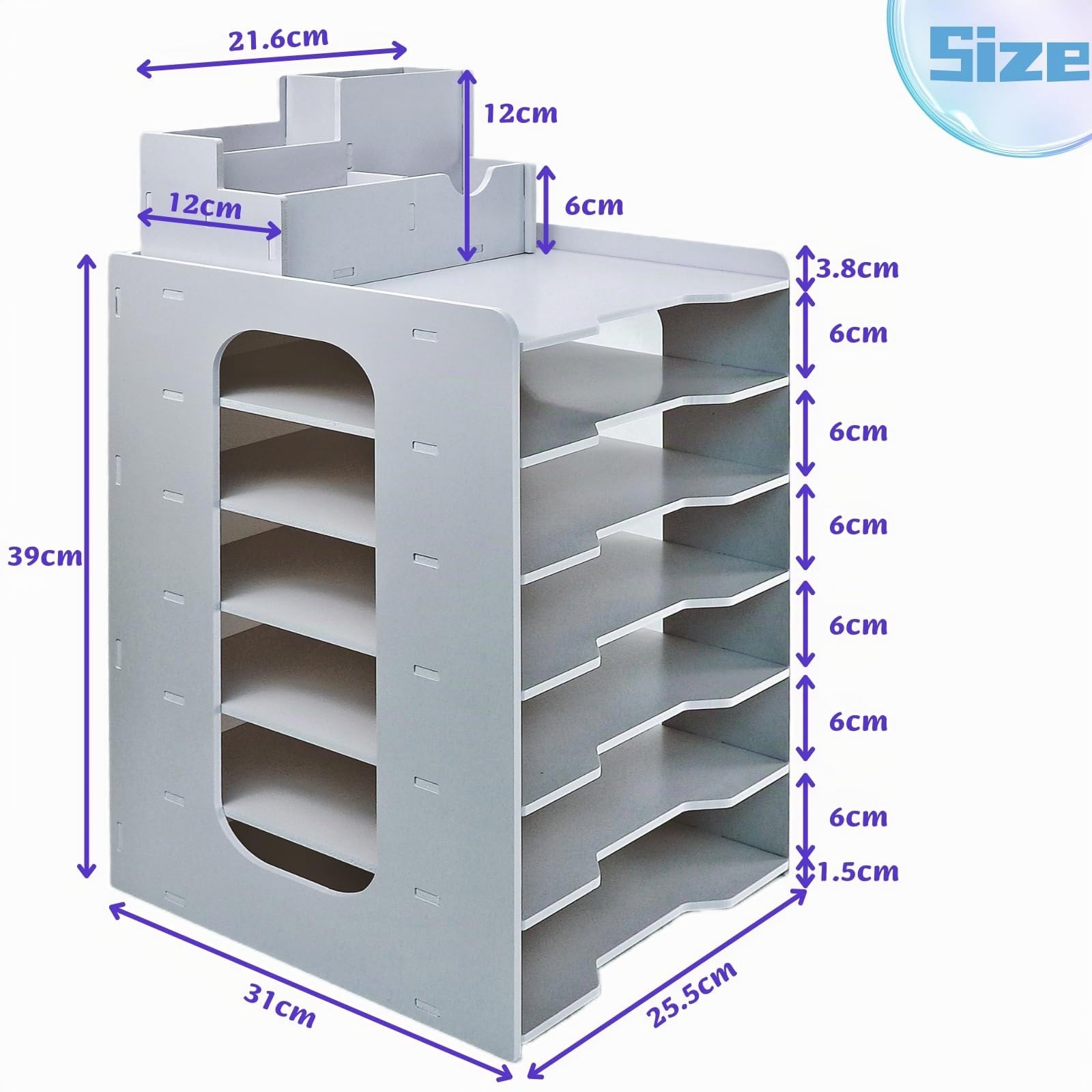 Holz Briefablage für Büro, Dokumentenablage mit Stifthalter, 7-Tier Schreibtisch Organizer Holz, Papierablage Weiß, Ablagefächer Stapelbar, Briefschublade, Büro Organizer für Büro Schule