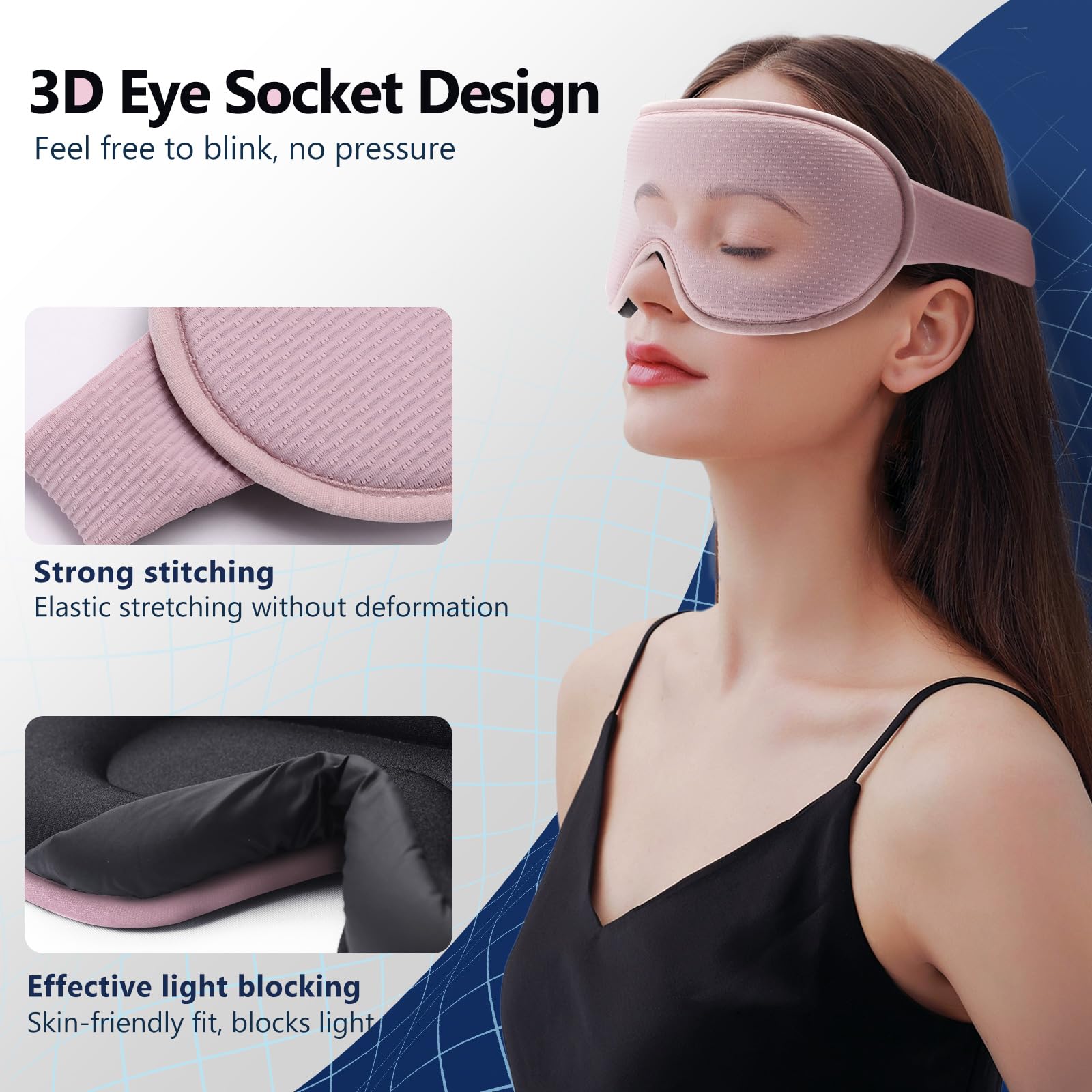 Mascherina Per Dormire Glamza 3D Sagomata – Morbida, Regolabile, Oscurante Totale, Per Viaggi E Pisolini