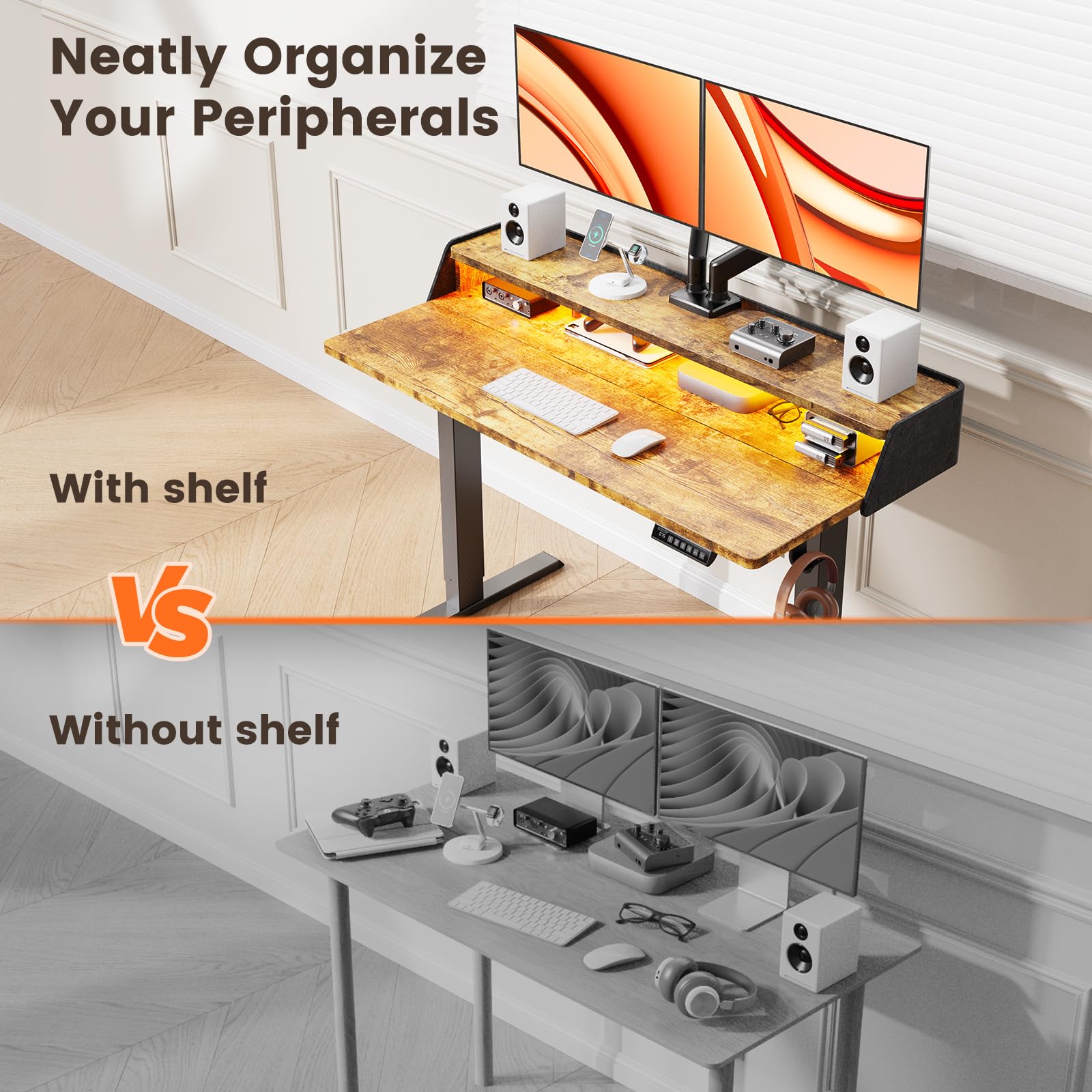 ErGear Standing Desk with LED Strip 48 x 24 Electric Height Adjustable RGB Gaming Table with Shelf Sit — view 6