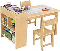 OOOK Kids Art Table & 2 Chairs Set - Toddler Wooden Activity Desk with Large Storage Shelves for Playroom, Classroom, Drawing & Writing