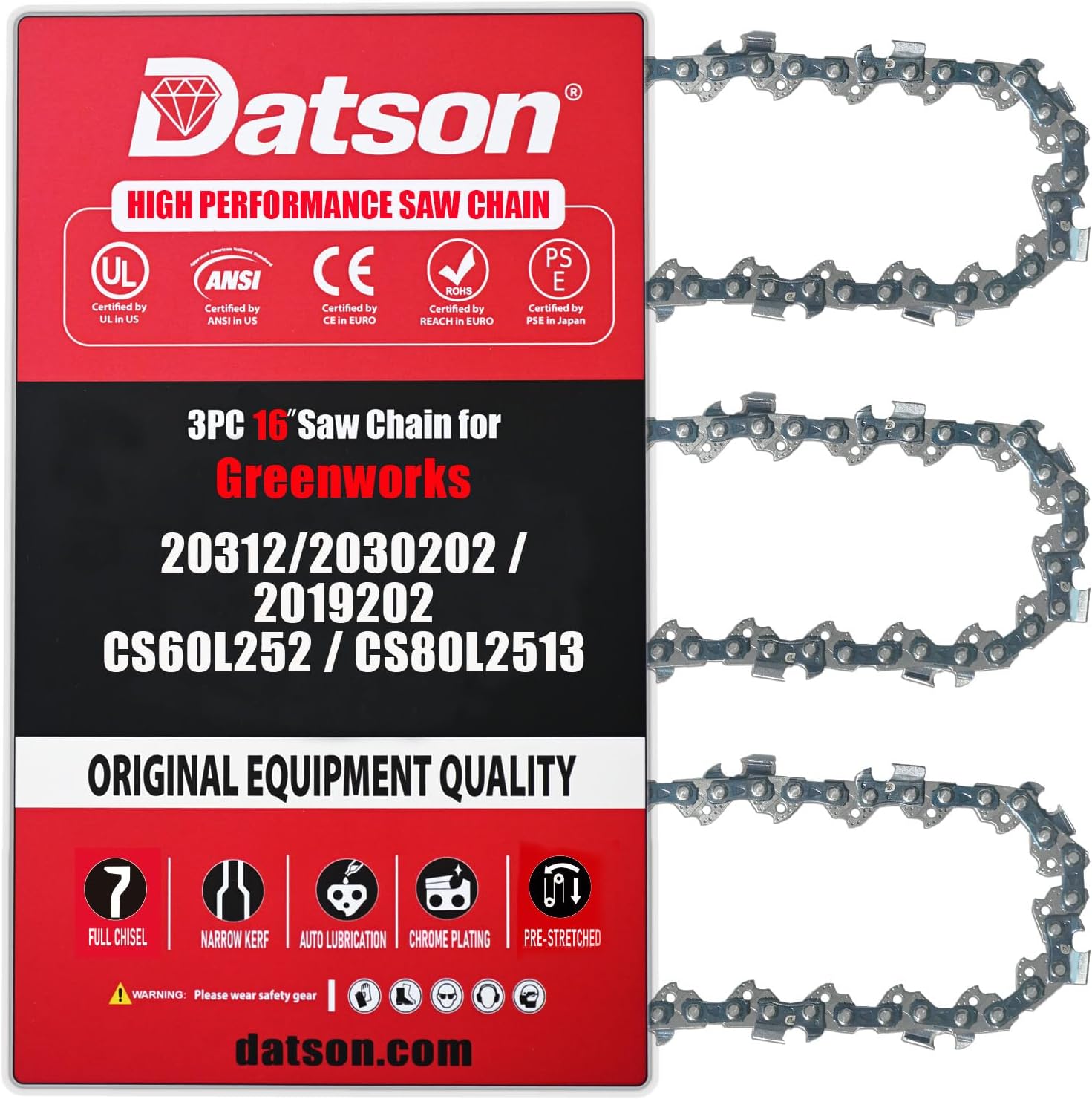 16" Chainsaw Saw Chain Blade Replacement for Greenworks 40V-G Max DigiPro R56 20152 DigiPro 40V, 2016402CA, 20312 Digipro G-Max 40V, 20322 Digipro G-Max 40V, 40V G-Max DigiPro Brushless, GS180 2001902