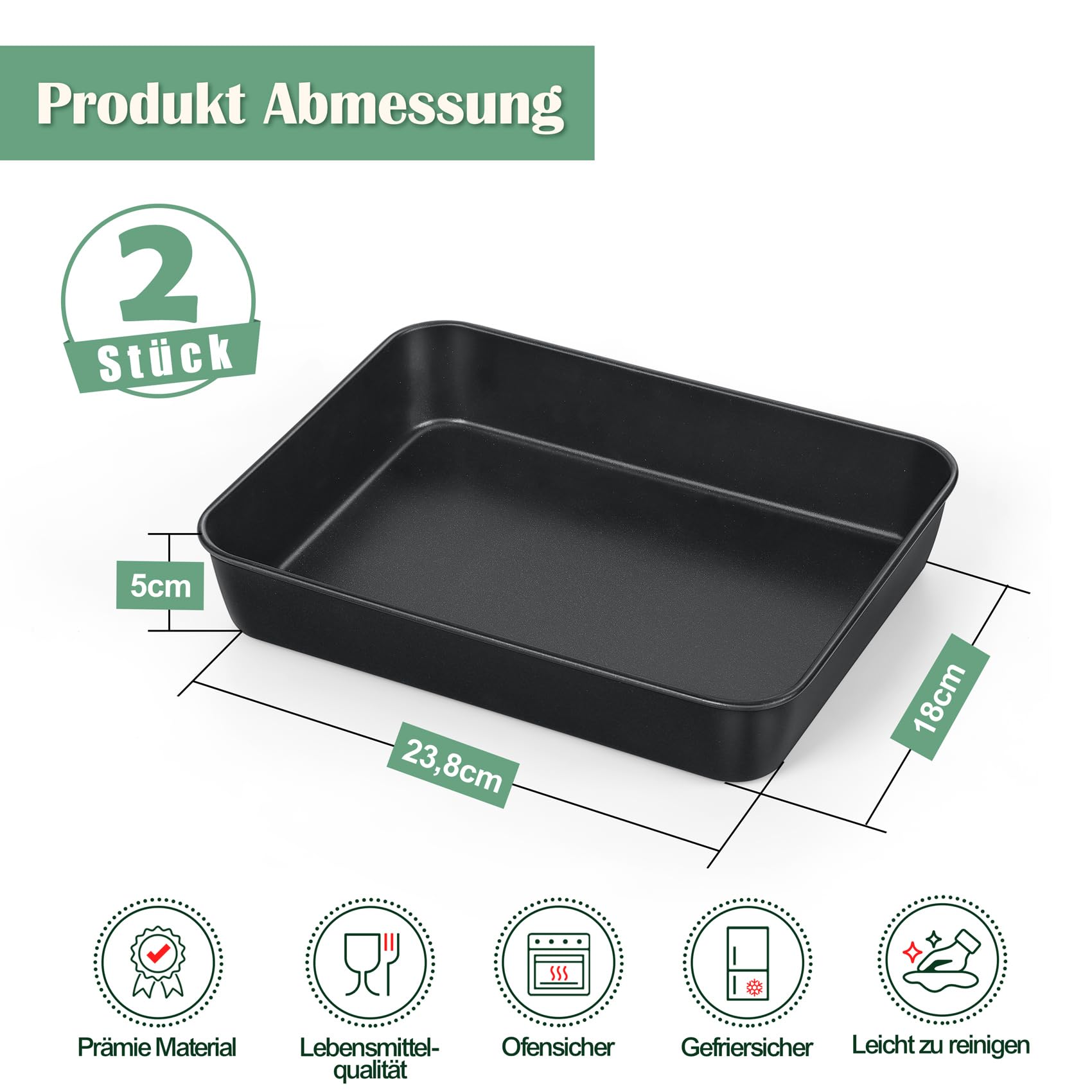 Onader Mini teglia antiaderente, set da 2 pezzi, in acciaio inox, per brownies, lasagne, 23,8 x 18 x 5 cm, sana e antiruggine, rivestimento antiaderente e facile da pulire