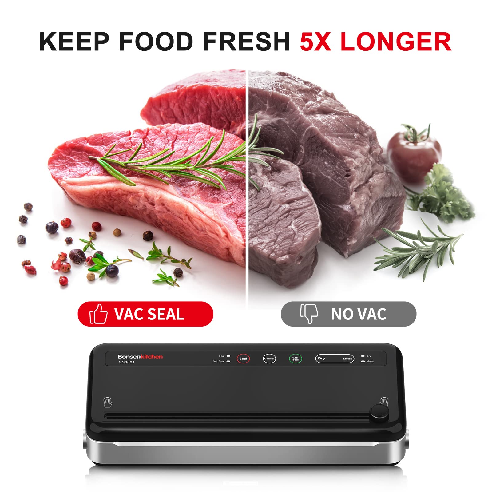 Buy Bonsenkitchen Food Vacuum Sealer Machine For Food, Vaccume Sealer