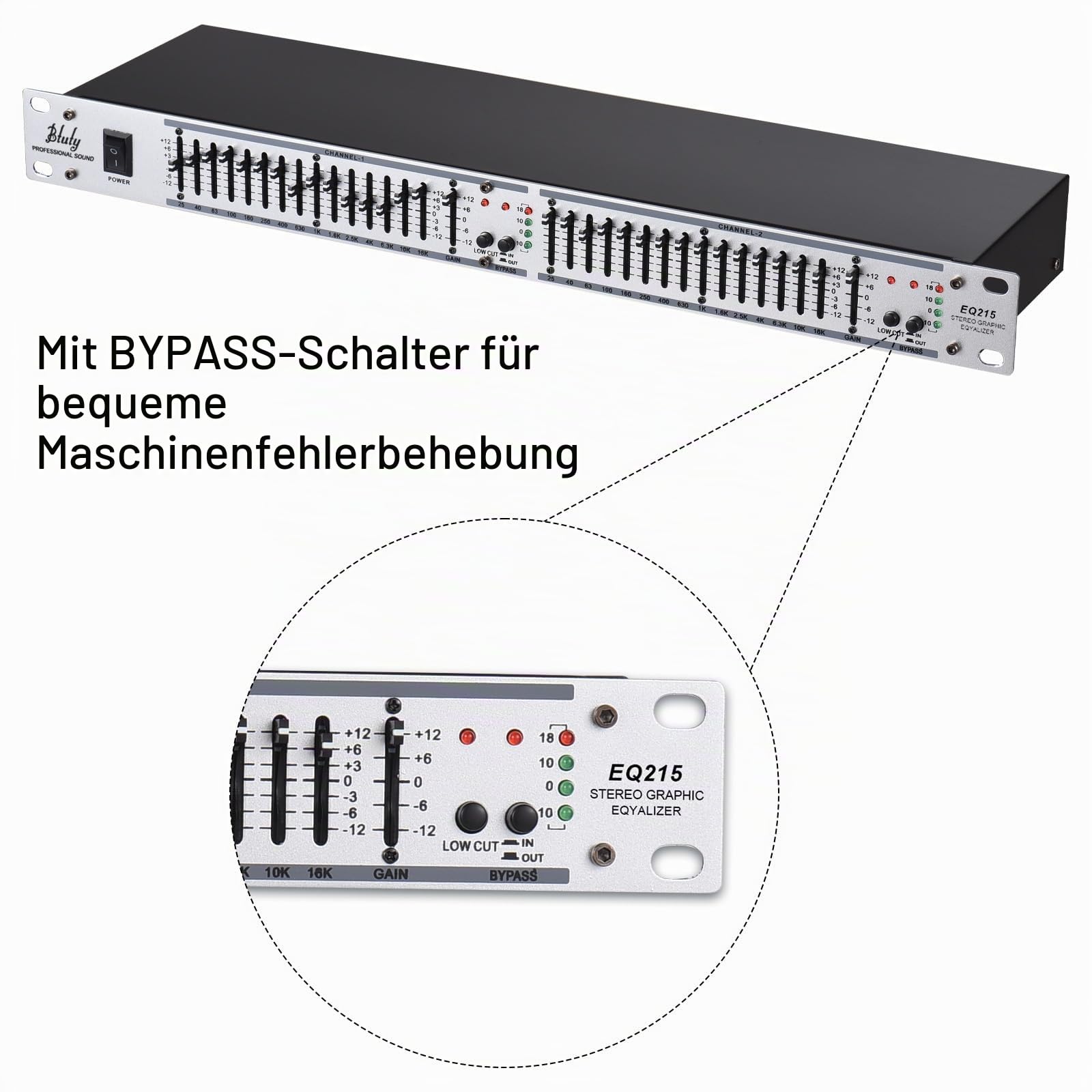 Btuty EQ-215 Dual Channel 15-Band Equalizer 1U Rack Mount 2-K Stereo Grafik-Equalizer