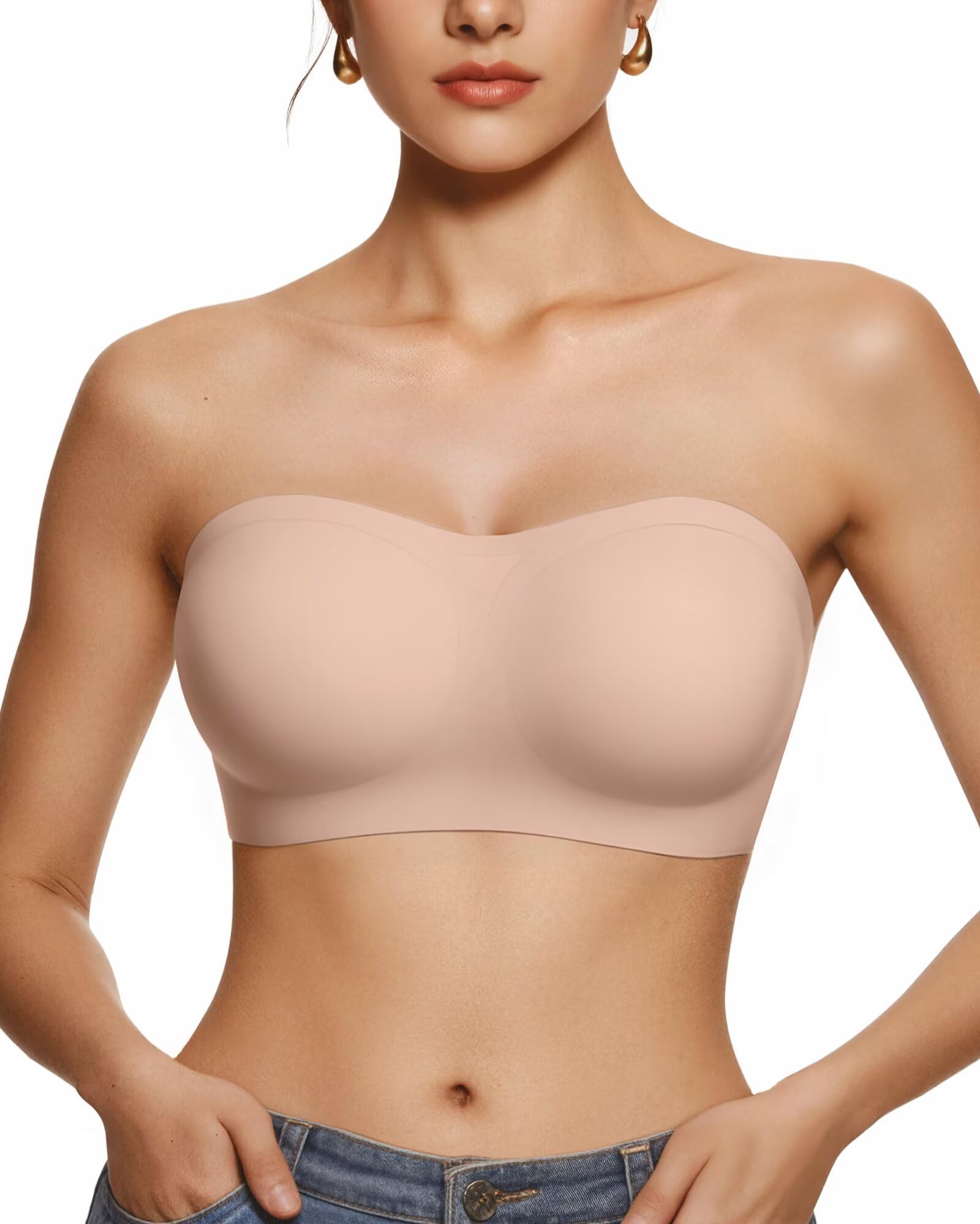 Vertvie Reggiseno senza spalline senza spalline senza cuciture imbottito reggiseno a fascia antiscivolo in silicone top push up convertibile bralette