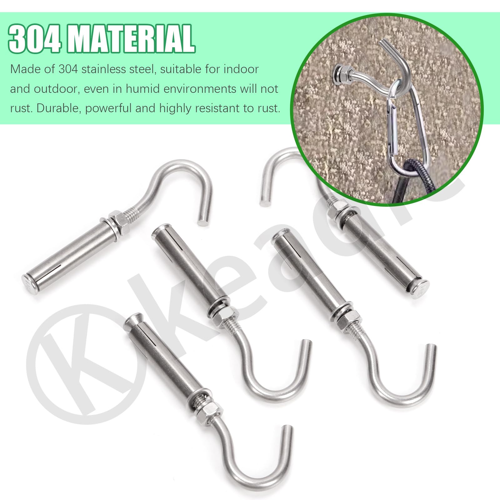 Keadic 6Pcs M6 Expansion Hook,304 Stainless Steel Concrete Wall Hook - Image 4
